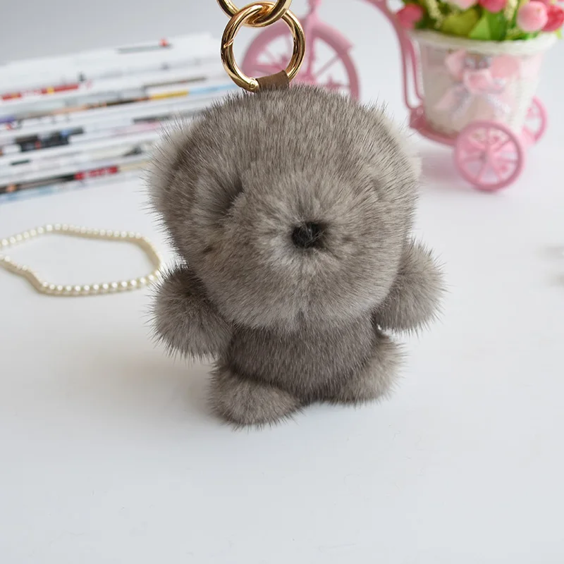 

Genuine mink Fur Keychain fashion Soft Fur bear Key ring bag car Pendant gift