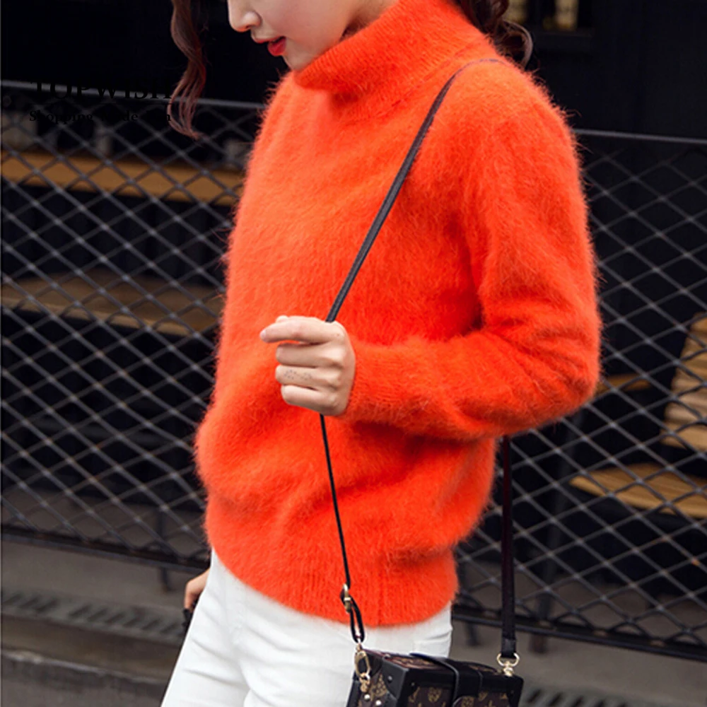 New Knitted Real Mink Cashmere Women's Pullovers Turtleneck Natural Pure Sweaters Hot Top Rated Wholesale TFP962 | Женская одежда