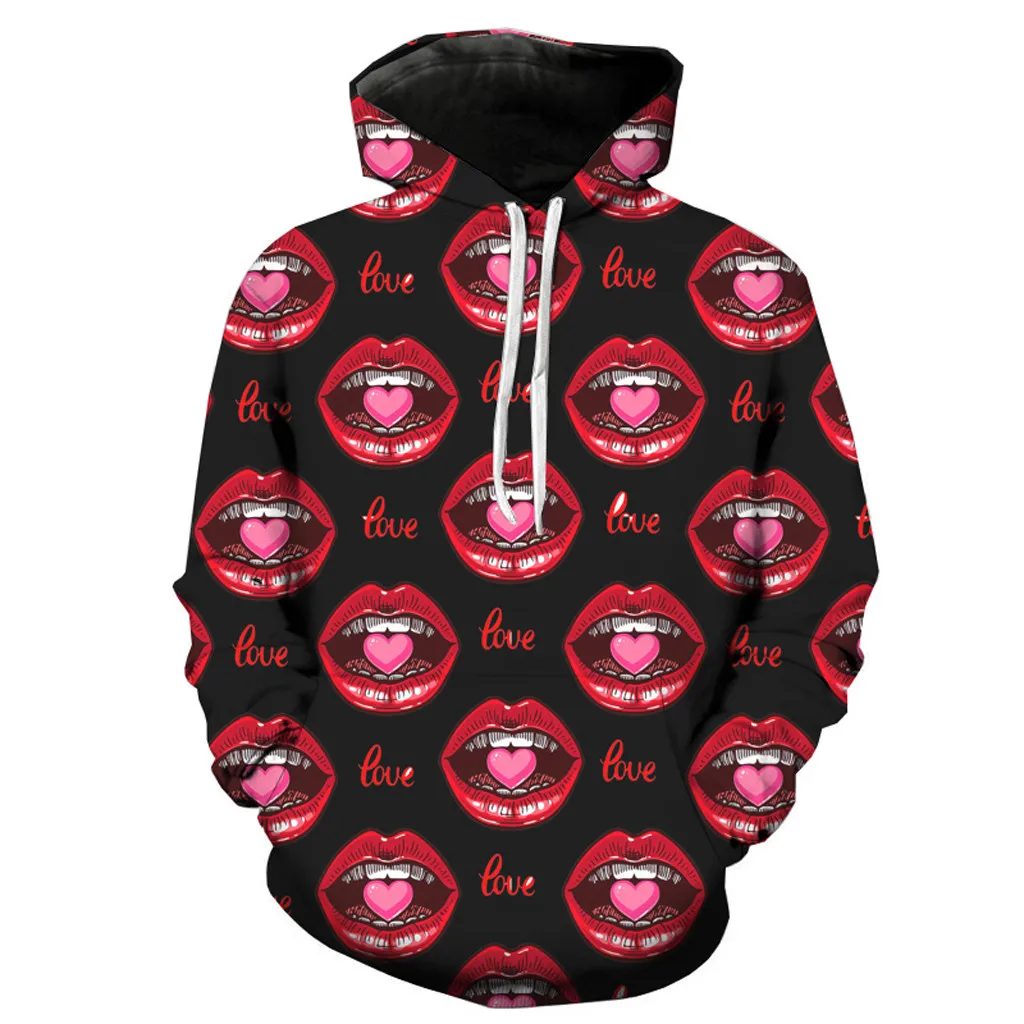 

Men's Women Hoodies Fashion Valentine's Day 3D Lip Printed Long Sleeve Hat Guard Tops 2019 brand male sweatshirts poleron hombre