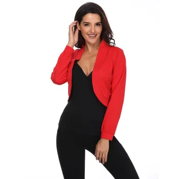 

Fashion Cotton Open Front Cardigan Autumn Long Sleeve Outwear Cropped Bolero Shrug Womens Cropped Coat Tops Stand Collar