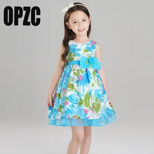 OPZC Princess Girls Dress Sleeveless 2017 Autumn Brand Children Party Dress Printed Kids Dresses for Girls Clothing