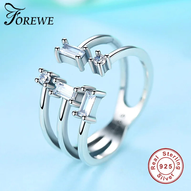 

FOREWE 2019 New Shards of Sparkling Ring Clear CZ Crystal 925 Sterling Silver Finger Ring for Women Fashion Jewelry Female Gift