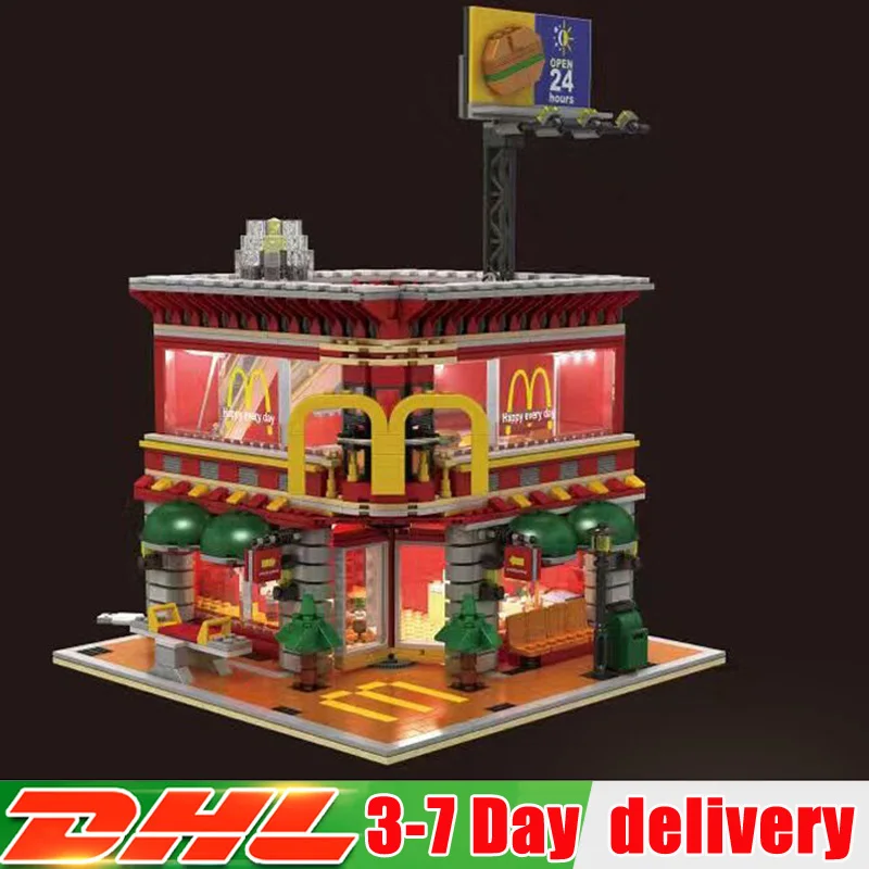 

SD6901 1729 Pcs Architecture City LED MacDonalds Christmas Restaurant 4in1 Street View Bricks Block Toys Compatible LegoINGlys
