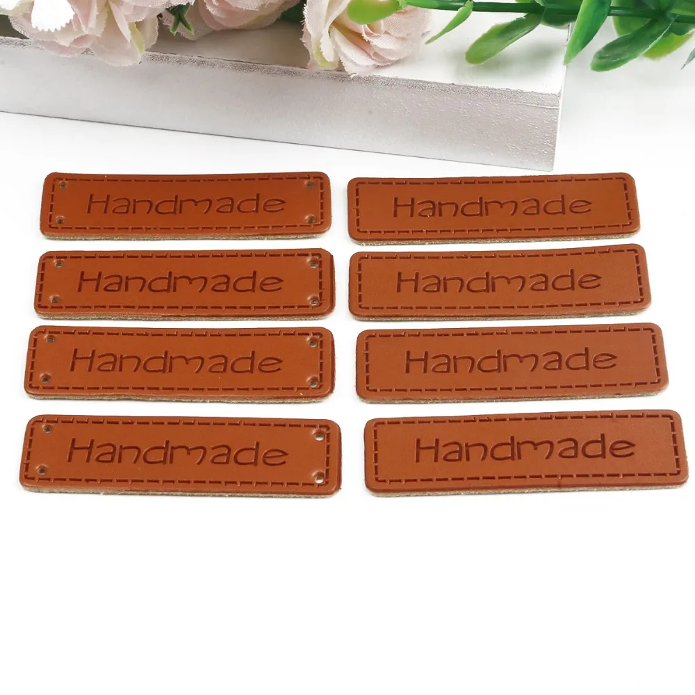 

Wholesale 50pcs Handmade Letter Pattern PU Leather Tags Rectangle Embossed Label For DIY Garment Clothes Sewing Accessories