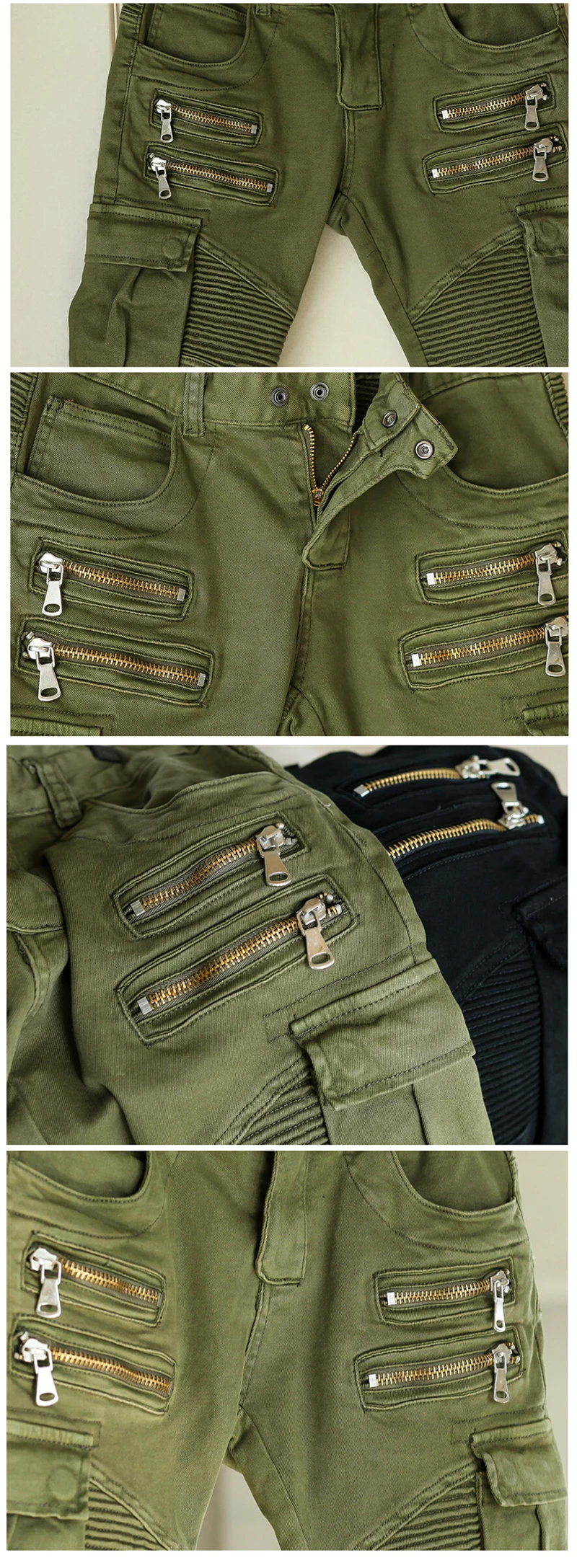 Мужские обтягивающие Подиумные потертые тонкие эластичные джинсы хип-хоп моющийся зеленый черный молния карманы деним Байкер Карандаш Твердые джинсы
