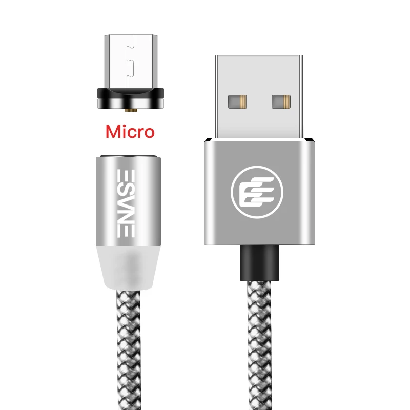 1 м светодиодный магнитный зарядный кабель usb Тип C Micro USB C 8-контактный зарядный Магнитный кабель для передачи данных для iPhone samsung Xiaomi проводное зарядное устройство Шнур - Цвет: Серебристый