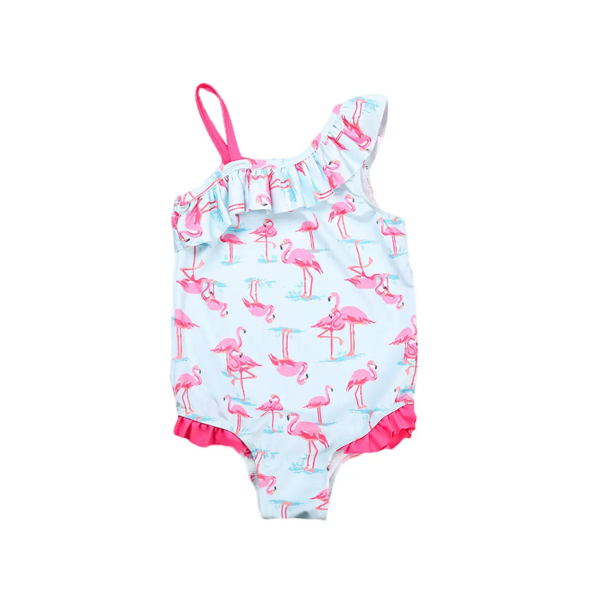 Комплект одежды для маленьких девочек, купальник-бикини с принтом фламинго, пляжная одежда, купальный костюм, летний От 2 до 7 лет без рукавов