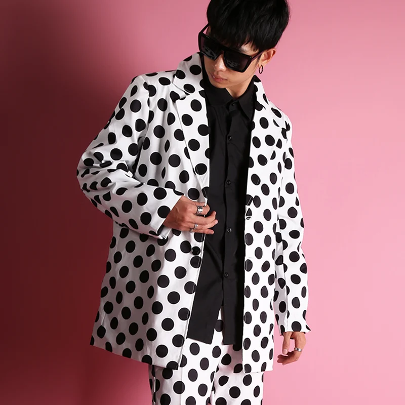 

Custom Made Men Dot Casual Suit Jacket Male High Street Fashion Hip Hop Loose Blazer Suit Coat Stage Costumes