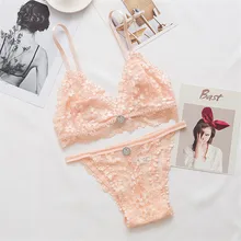 2018 New Women Bra Brief Sets Embroidery Lace Pink Black Bra lined triangle bra set 3/4 Cups Sexy Underwire Push Up Bra for lady trendy push up spaghetti strap underwire lace bra set for women