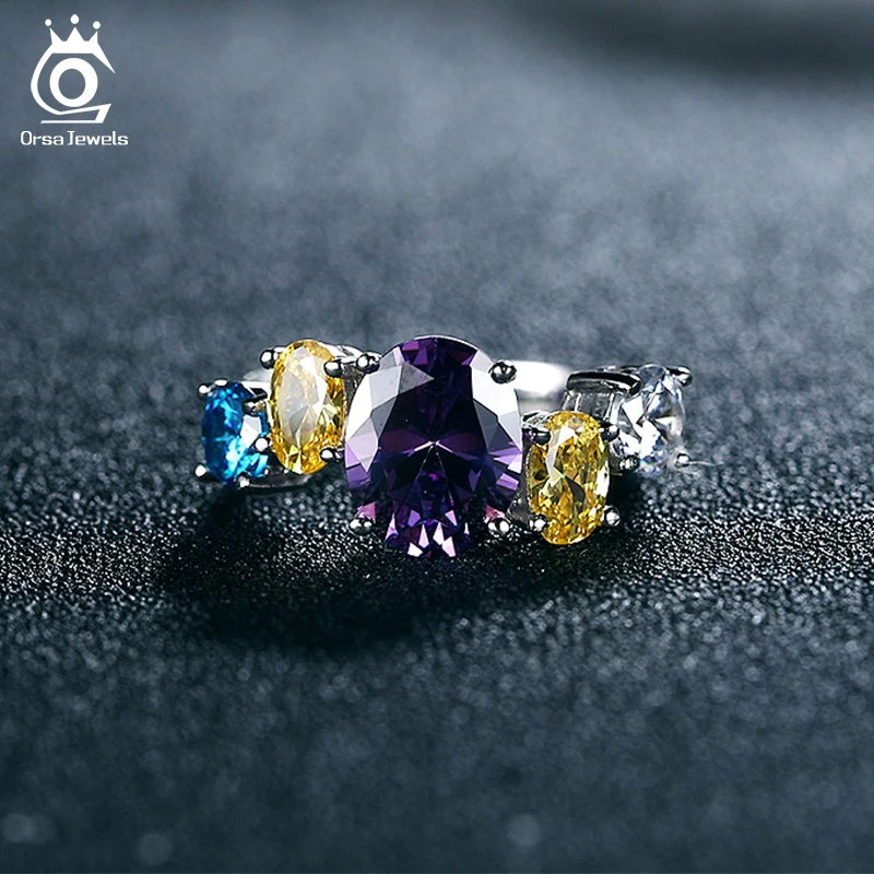 ORSA JEWELS 2019 Fashion Flower Party Rings with 5 Pieces Multicolour AAA Austrian Cubic Zircon for Women Ring Wholesale OR137
