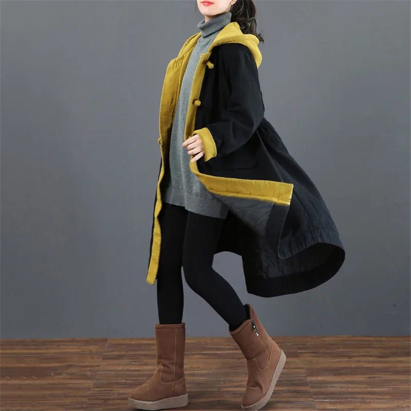 2019 New Women Denim Jacket Elegant Color Matching Thicken Outerwear Large Size Loose Retro Three Buckles Hooded Coat Lj280