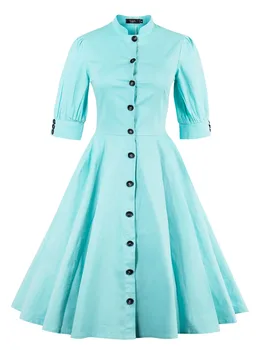 

Nice Spring Summer Women Party Single Breast Button Dress Elegant Nice Dresses 1841s Style Nice Dress Solid Color Sexy