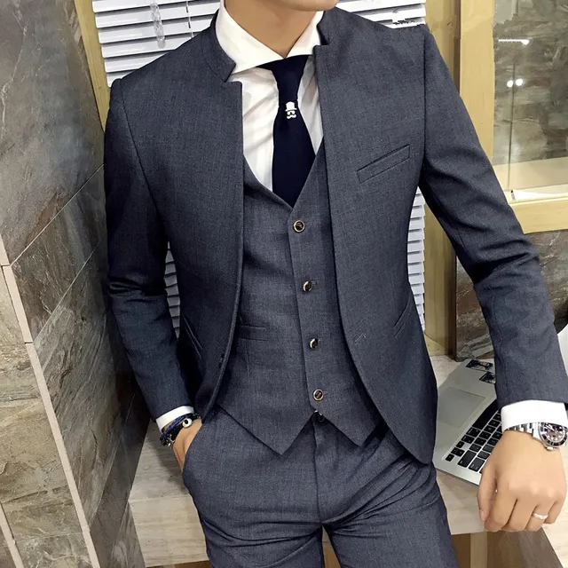 Classic Chinese Collar Men Suit 3PCS/Set Slim Fit Wedding Suits Latest