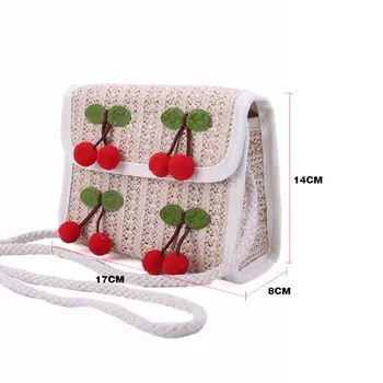 

Mini Fashion Straw Rattan Woven Shoulder Bag Crossbody Bag with Cute Cherry Pattern for Women Ladies Travle Outdoor Use Supplies