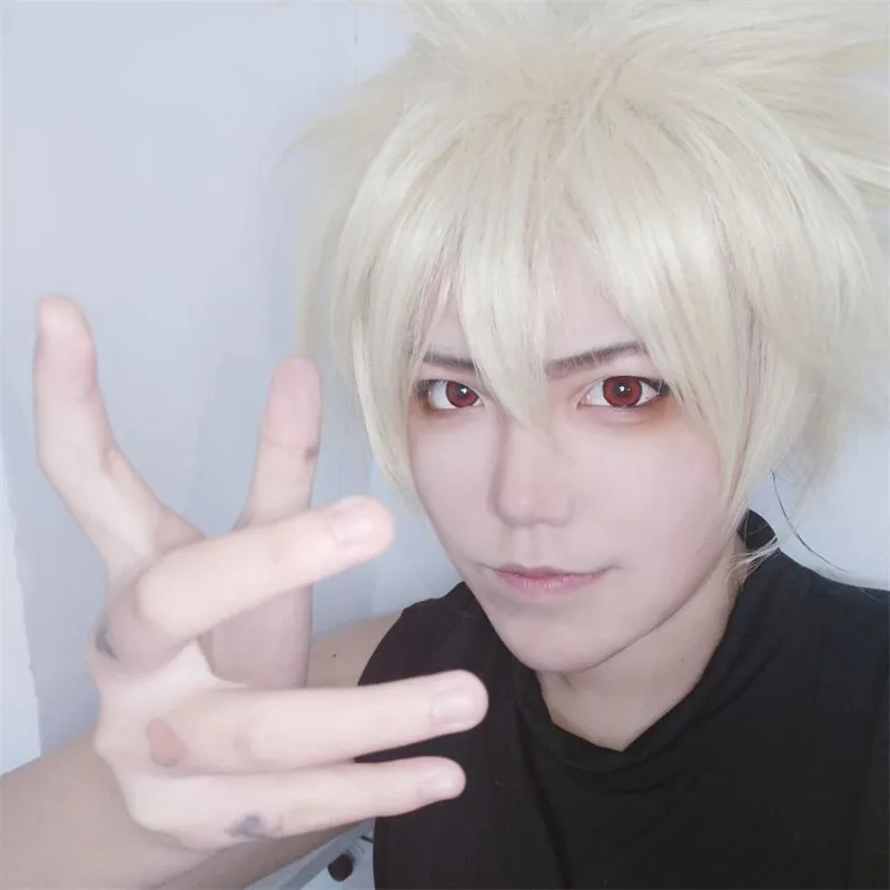 

My Hero Academia Boku no Hiro Akademia Bakugou Katsuki Bakugo Short Linen Blonde Heat Resistant Cosplay Hair Wig Halloween Props