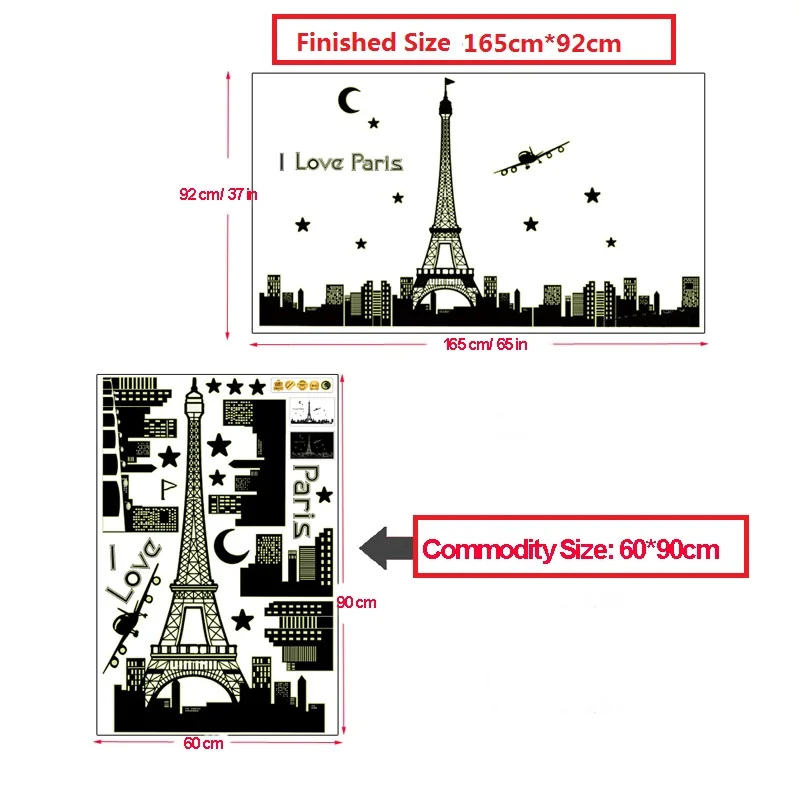Светится в темноте наклейка на стену s Эйфелева башня Париж Лондон вид на город светящаяся наклейка флуоресцентные художественные наклейки на стены Фреска домашний декор