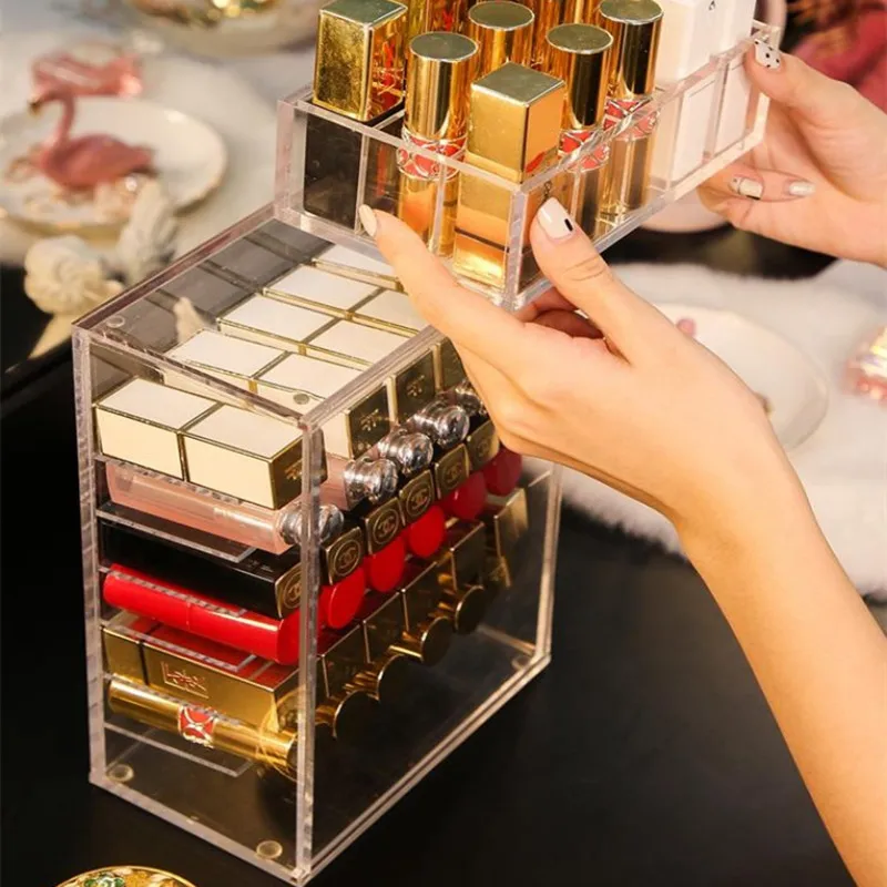 

Acrylic Cosmetics Organizer with Dustproof Door Makeup Lipsticks Rack Nail Polish/Cosmetics Organizer Lipstick Storage Box