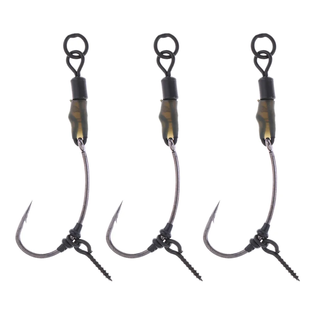 3Pcs Ready Tied Chod Rigs Barbed Carp Fishing Hair Rigs with Swivels Rings Fishing Tools Accessories