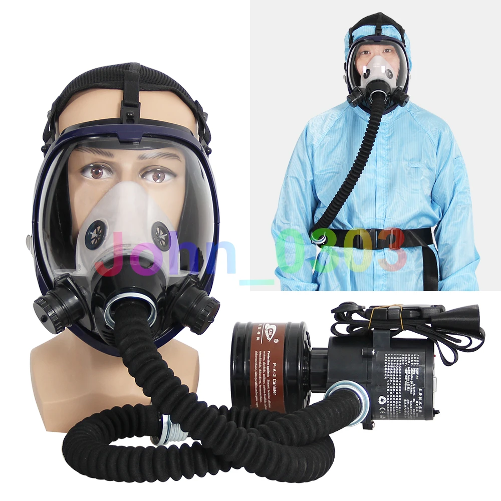 

Electric Constant Flow Supplied Air Fed Full Face Gas Mask Respirator System New