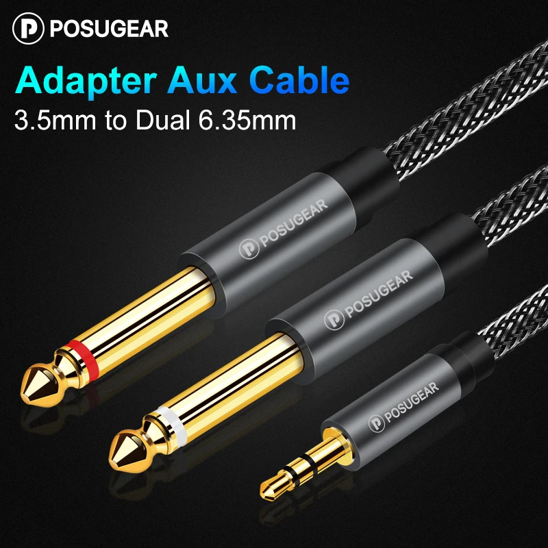 

Posugear Jack 3.5mm to Dual 6.35mm Splitter Adapter Audio Cable for Mixer Amplifier Speaker 3.5 to 2*6.5 Male to Male Aux Cord