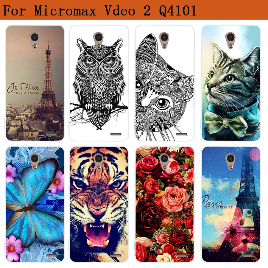 Силиконовый чехол для Micromax Q4101 Vdeo 2 s мягкий ТПУ с рисунком Тигр филин Роза