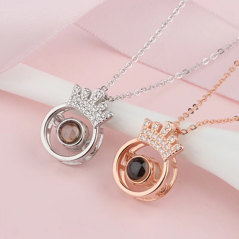 

2019 New 100 Languages I Love You Pendant Necklace Women Wedding Necklaces Choker Gift for Wife Lovers Fashion Crown Accessories