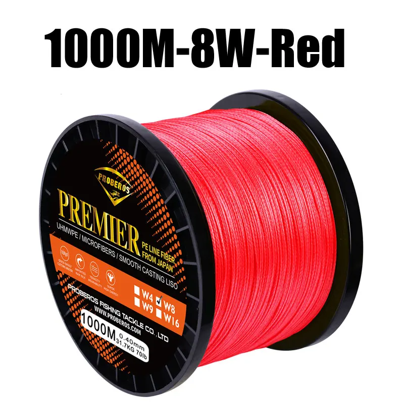 300 м/500 м/1000 м PE рыболовная леска красный/зеленый/серый/желтый/синий 8 стендов 8 плетений плетеная леска 40лб-300lb PE леска - Цвет: 1000M8X Red
