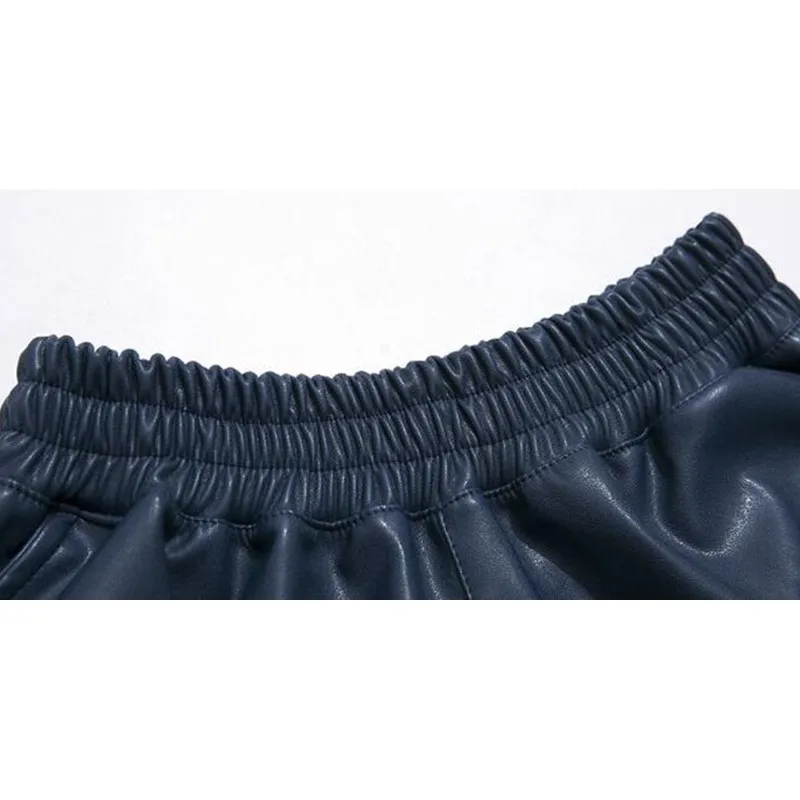 Korean Style PU Shorts faux leather  Autumn women shorts High Waist Slim Leather Shorts Casual ladies Wide Leg Short plus size