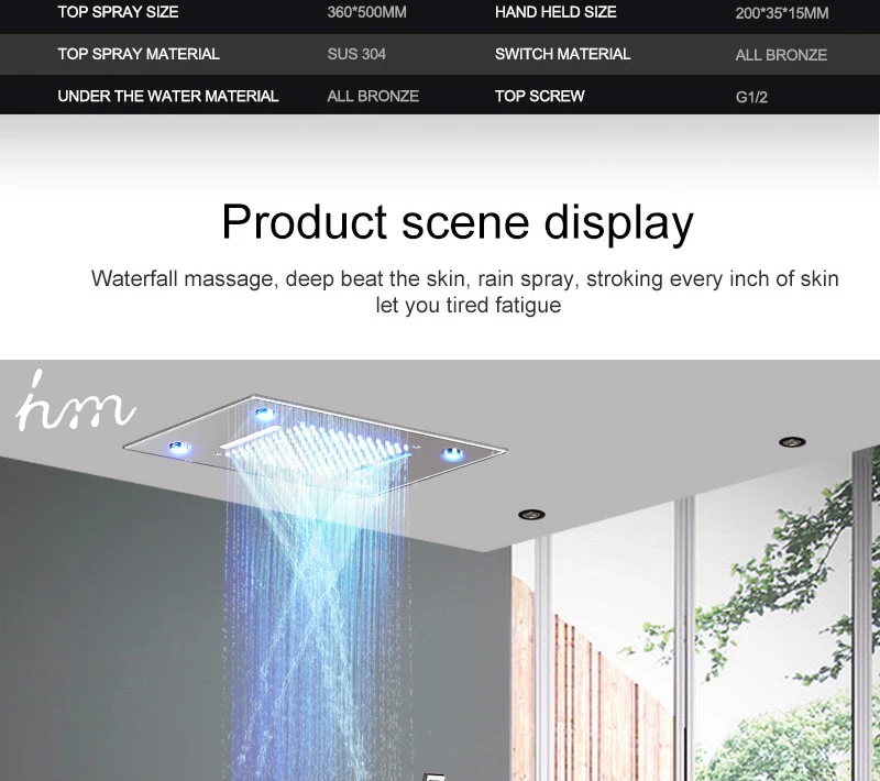 Waterfall LED Shower Faucet Set Contemporary  Bathroom Rain Shower Head  Side Spray  Large Water Flow Bath Valve (13)