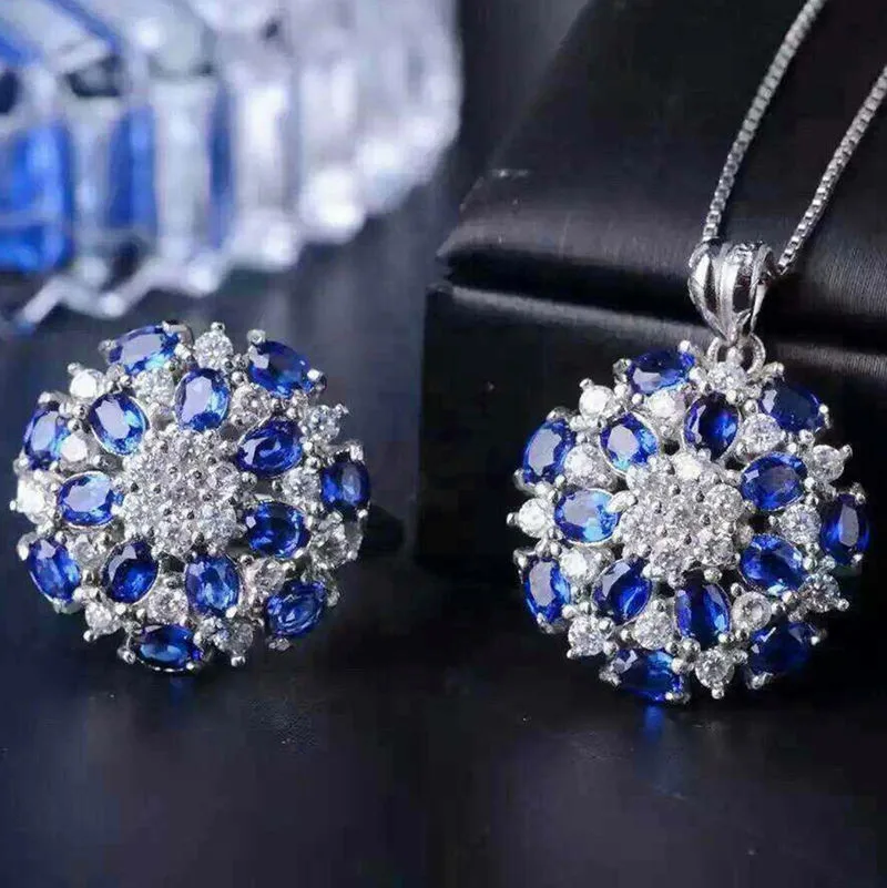 

Sapphire jewelry set Free shipping Per Jewelry Natural real blue sapphire 1pc ring 1pc pendant 0.35ct*28pcs gemstone #SB18060928