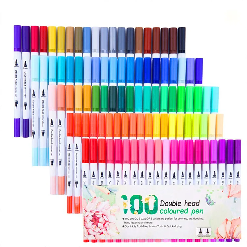 Brushpen Set Dual Brush Pen 24/60/100 Colors Crafts Drawing Artist Stationery Painting Professional Art Supplies Student