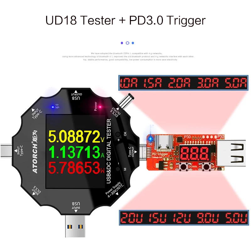 UD18 USB 3.0 18in1 USB tester APP dc digital voltmeter ammeter voltimetro power bank voltage detector volt meter electric doctor - Цвет: Add pd3.0