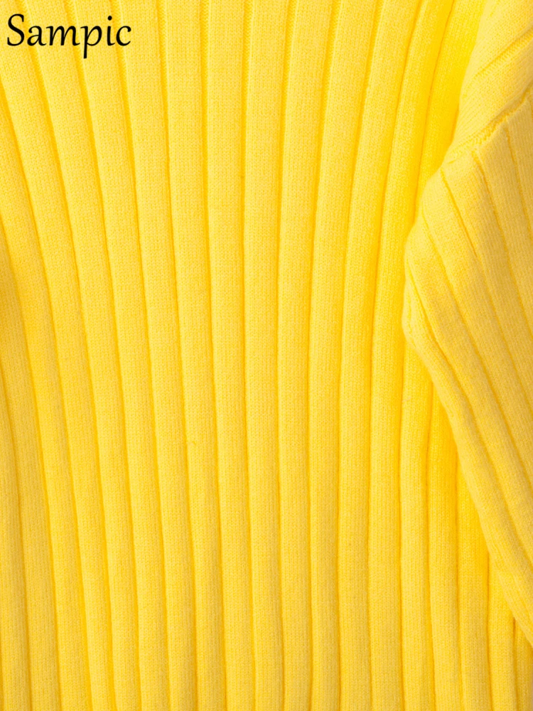 Sampic Женский Повседневный желтый вязаный зимний свитер водолазка с длинным рукавом, свитер и пуловеры большого размера