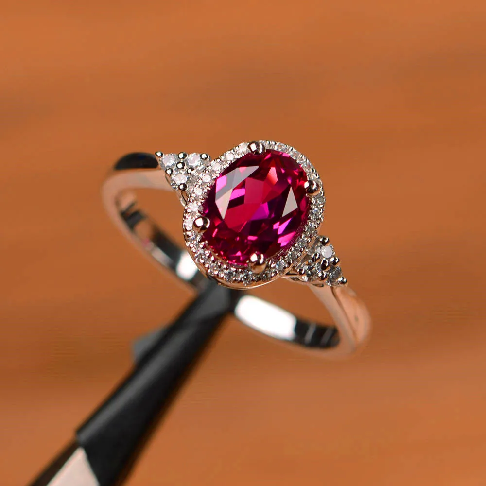 

Luxury Female Rose Red Oval Ring Fashion Bridal Finger Ring 925 Silver Wedding Jewelry Promise Love Engagement Rings For Women