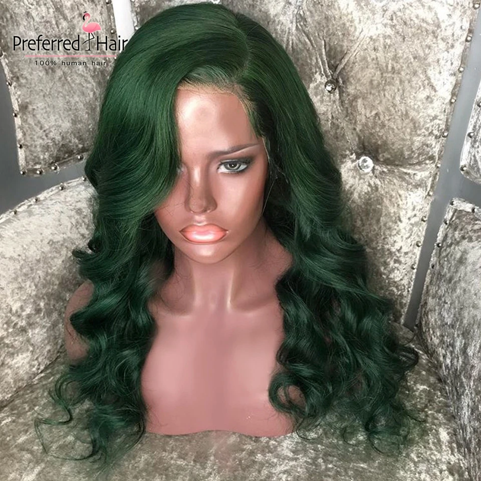 Предпочтительный темно-зеленый парик Реми бразильские свободная волна волос 13x6 Синтетические волосы на кружеве парик предварительно Синтетические волосы на кружеве человеческих волос парики для чернокожих Для женщин