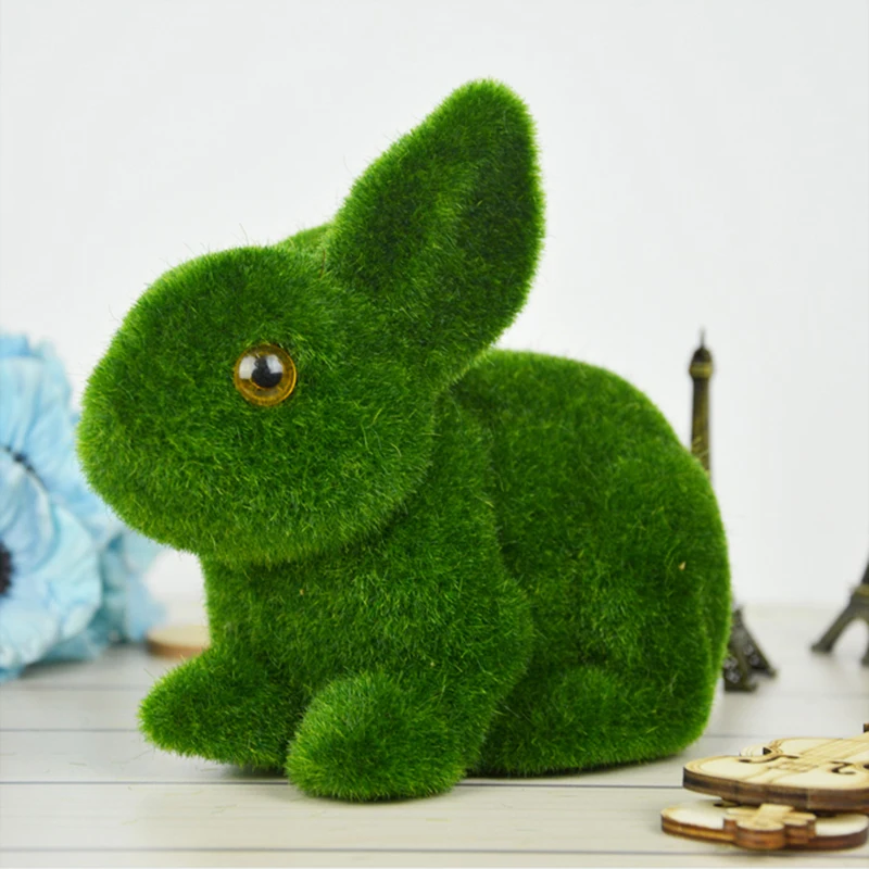 

Christmas Gifts Green Moss Rabbit Artificial Flower Plant Fake Cute Table Decoration Home Decorative Simulation Animal Tufting