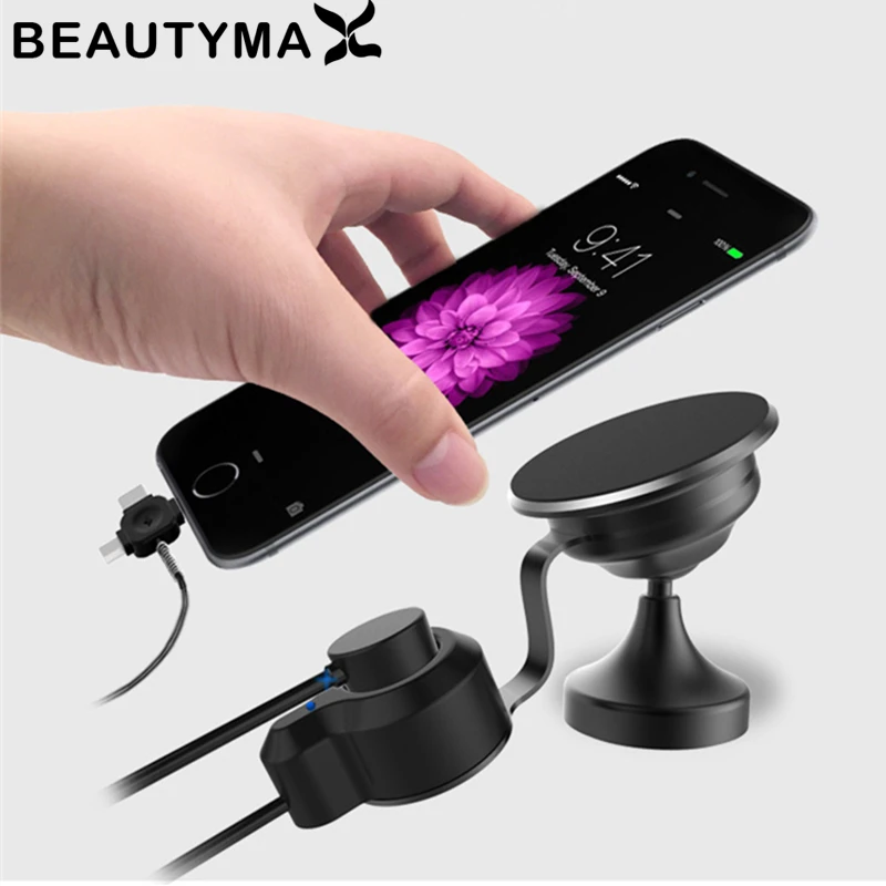 Charging Car Phone Holder Nano Absorb Non Magnetic Car Phone Holder IOS/ Type C/ Android Magnetic USB Charging Data Cable Holder
