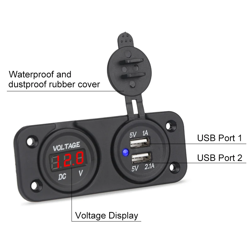 2 в 1 12 в автомобильный двойной USB разъем питания зарядное устройство Лодка Мотоцикл Зарядное устройство адаптер с вольтметр Панель автомобильное напряжение USB двойной разъем