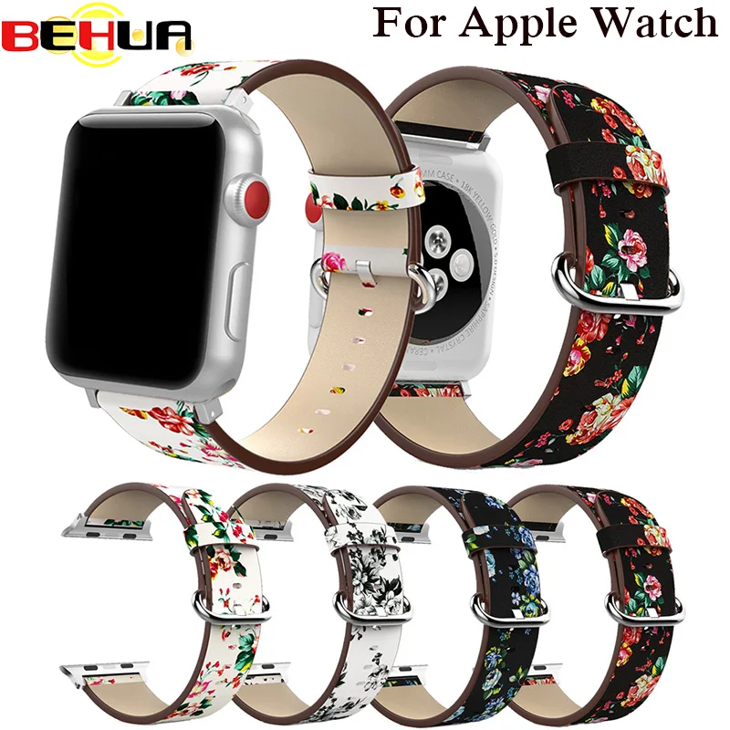 Кожаный ремешок для часов Apple Watch 38 мм 42 iWatch серии 1 2 3 цветочный Цветочный Принт