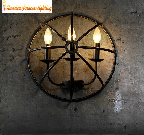 Железный настенный светильник столовая три старинные настенные лампы, материал: железо, E14, AC110-240V