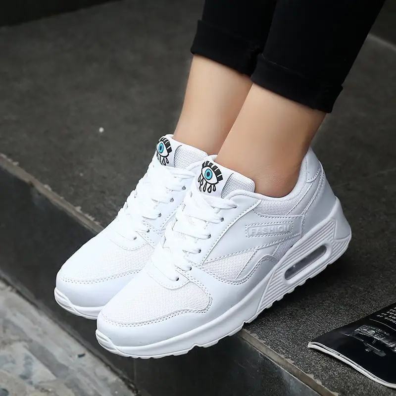 

AGUTZM Korean White Platform Sneakers Women Shoes 2018 Leather Lace Up Pink Red Breathable Air Mesh Tenis Feminino Casual Shoes