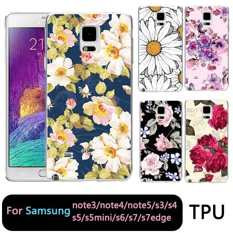 

QMSWEI TPU Soft Phone Case For samsung S8 s6 s7 edge s4 s5 s3 C5 C9 note3 note4 note5 Clear Flora Flower BackCover Free shipping