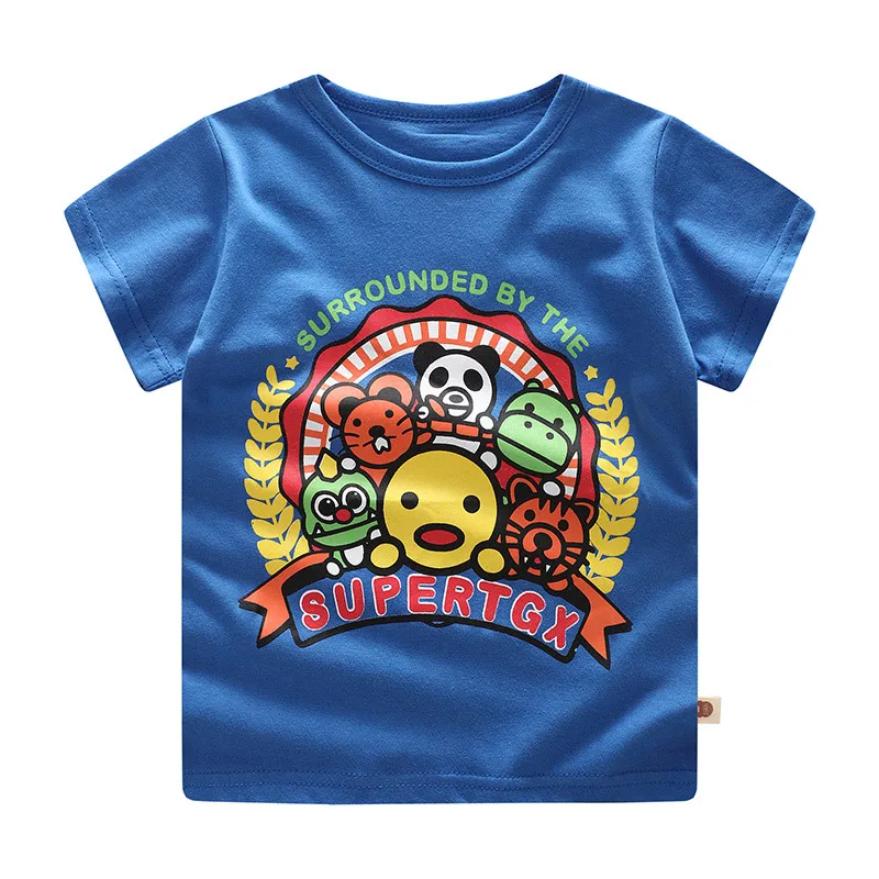 Топы для маленьких мальчиков и девочек, детские футболки Fille/Брендовая детская летняя футболка для мальчиков, одежда хлопковая одежда с героями мультфильмов футболка для мальчиков - Цвет: blue animal