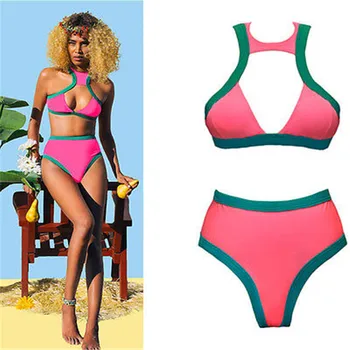 

Women's One Piece Bikini Sets 2017 Vintage Brazilian Bandeau Triangle Push-Up Bra Swimsuit Beachwear Swimwear Ladies Biquni