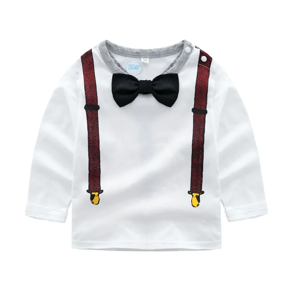 Kimocat Spring And Autumn Baby Boy Clothes Gentleman Tie Collar Handsome Cotton Baby Shirt Lucky Child Baby Boy T-Shirt