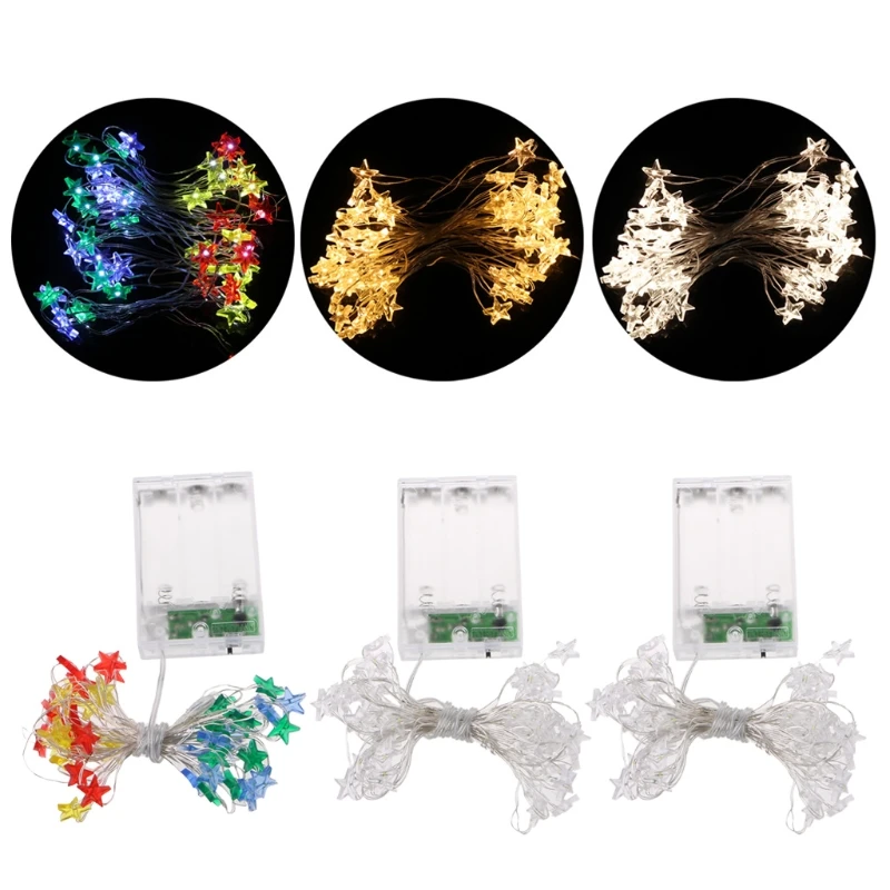 5 м 50 светодиодный Водонепроницаемый звезды Медный провод Фея огни строки Батарея работает Рождество свадьбы декор
