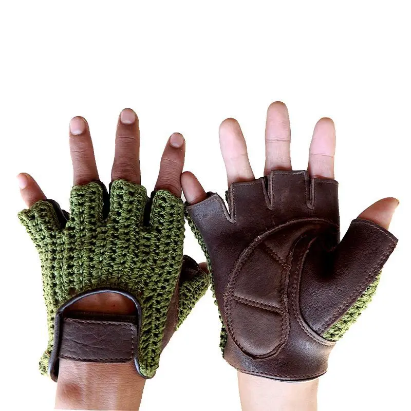 High Quality Man's Half Finger Gloves Breathable Non-Slip Fitness Leather Fingerless Gloves Black Camel Driving Gloves Male NAN7 mens snow gloves