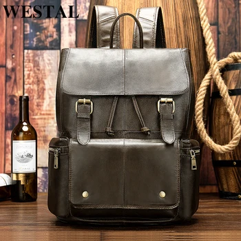 

WESTAL genuine leather men's multifunctional backpack for school student laptop backpack A4 bussiness large travel bags for men
