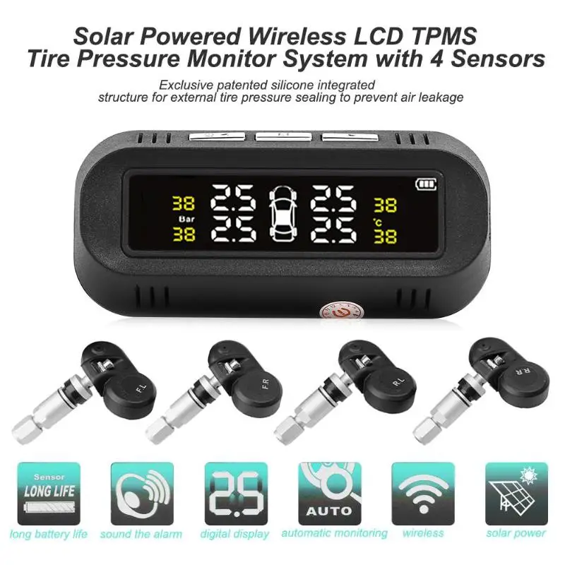 VODOOL C68 USB автомобильный TPMS датчик давления в шинах Мониторинг Systerm Солнечная энергия Bluetooth ЖК-дисплей Охранная сигнализация давление в шинах