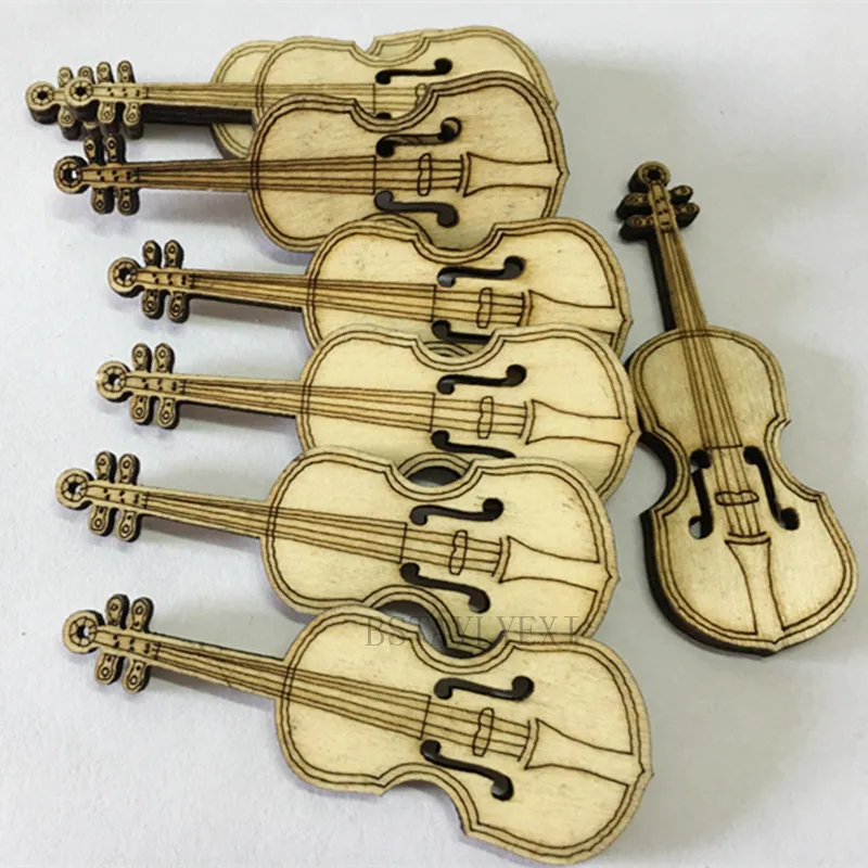 10 PCs Violin Shaped Wooden One Hole Buttons Natural Wood Color Scrapbooking Buttons Sewing DIY Craft Garment Accessories